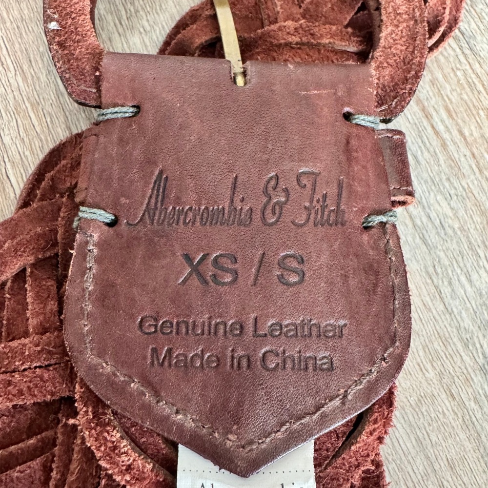 Abercrombie & Fitch Brown Braided Leather Belt XS/S Wide Woven Boho Round Buckle - Picture 2 of 13
